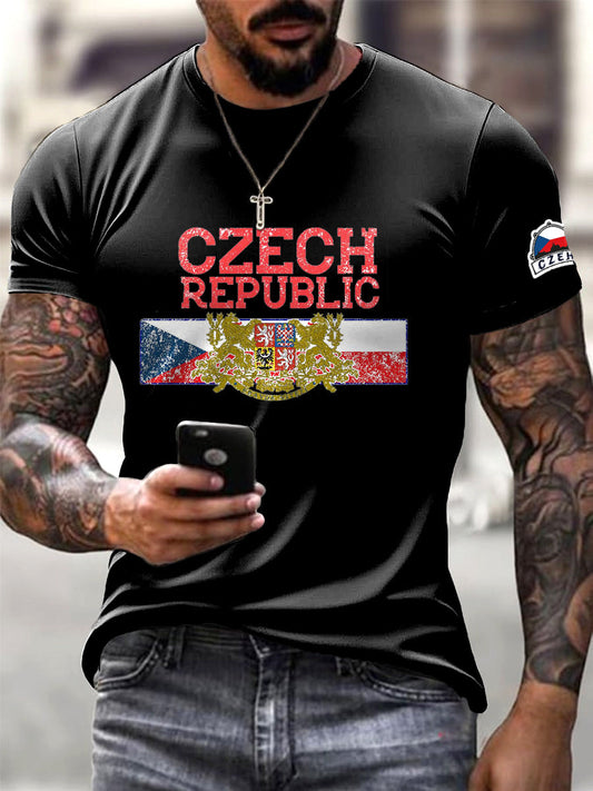 Mužská česká vlajka black casual t-shirt