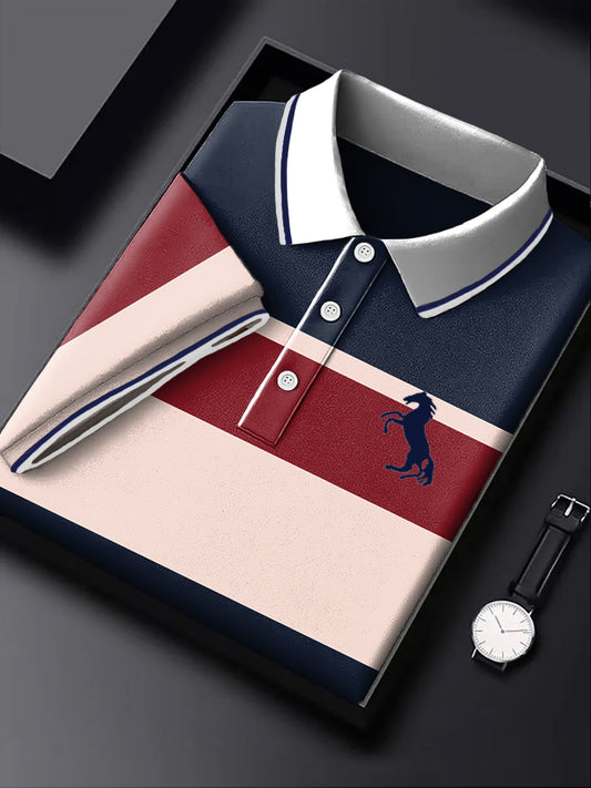 Pánské vintage námořnictvo pruhované business polo košile