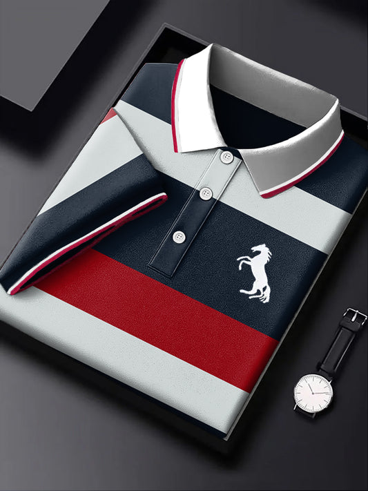 Pánské vintage barevné blokové pruhované business polo košile