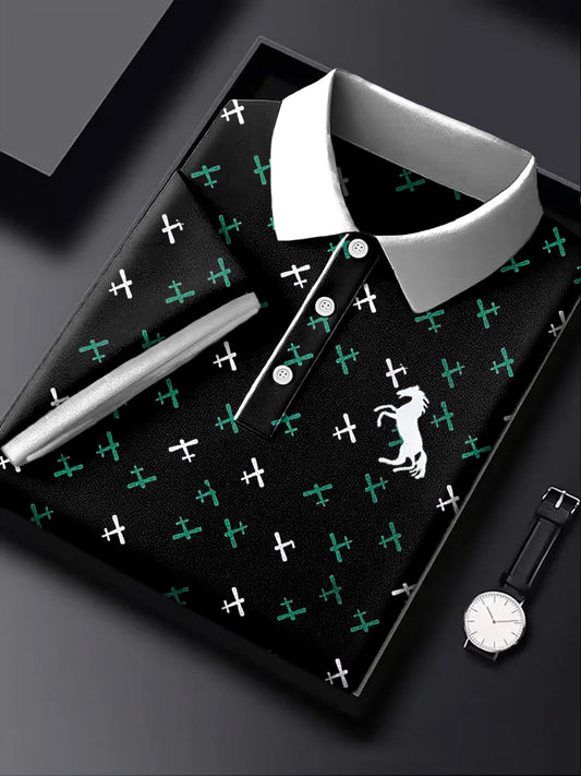Pánské retro aviator geometrické business polo košile