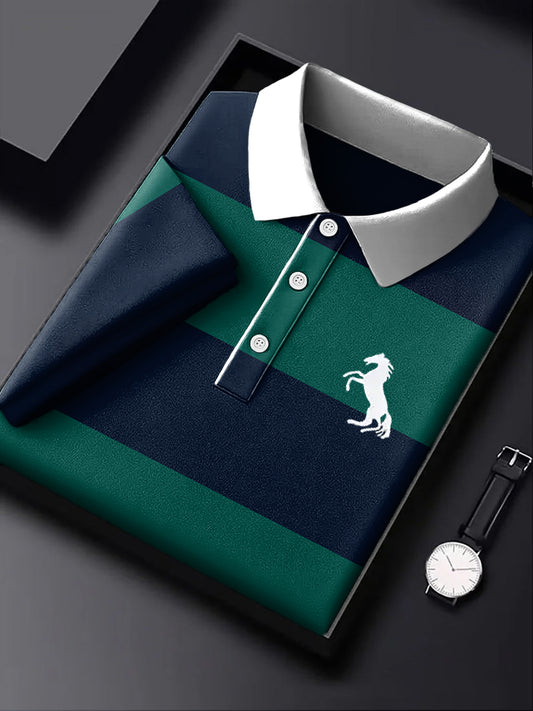 Pánské vintage pruhované business polo košile