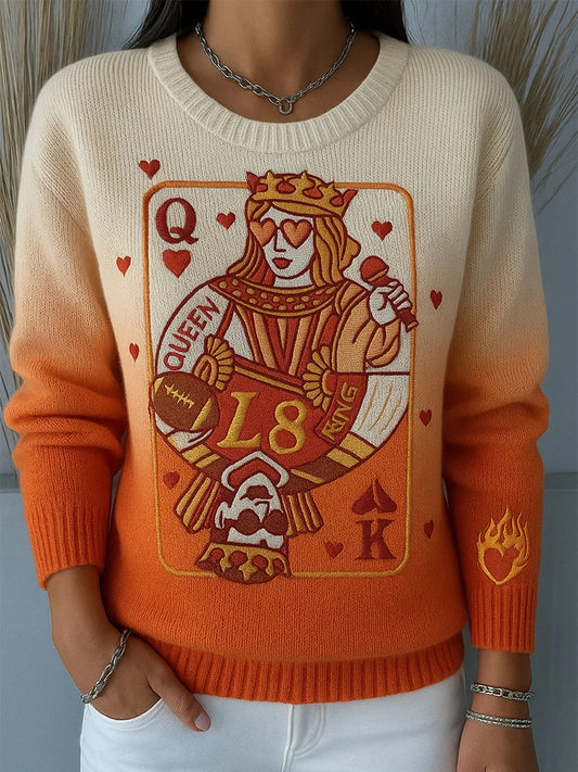 Dámské retro královna tisk pohodlný denní svetr
