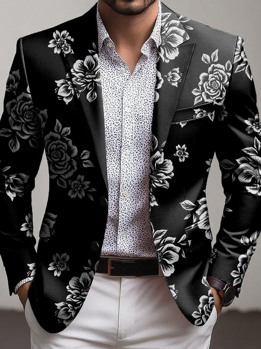 Pánské vintage floral art business casual blazer
