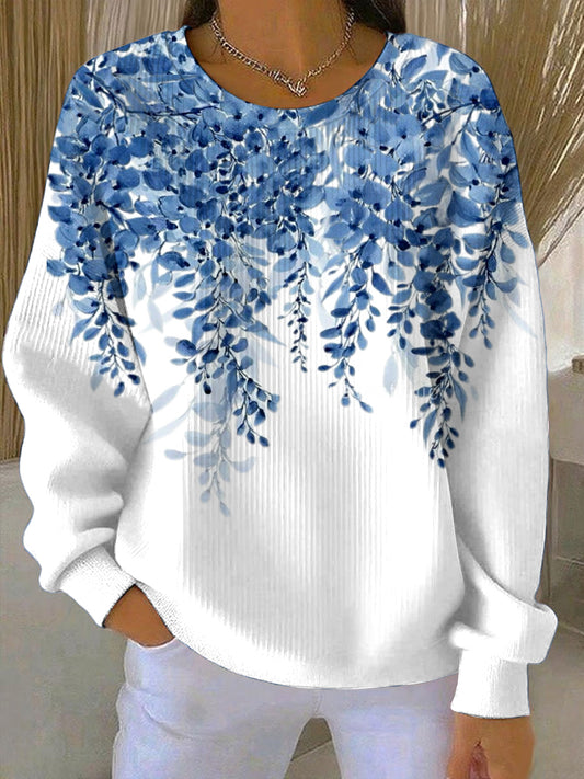 Dámské graceful bluewhite gradient sweatshirt with hanging floral print