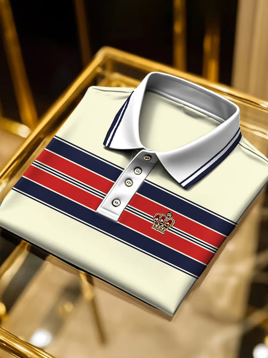 Pánské béžové pruhované business polo košile
