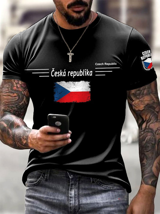 Pánské české vlajky black fashion tshirt
