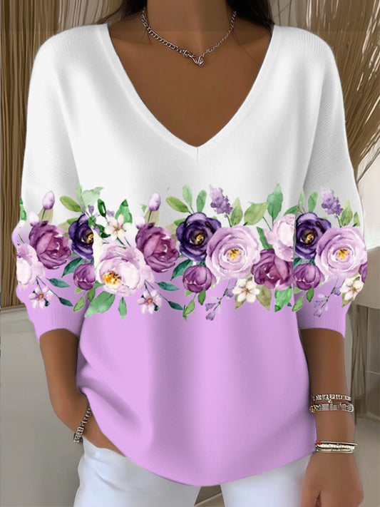 Dámské sladké fialové květinové barvyblok vkrk top