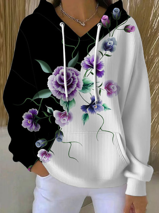 Dámské elegantní fialová květinová barvabloková mikina