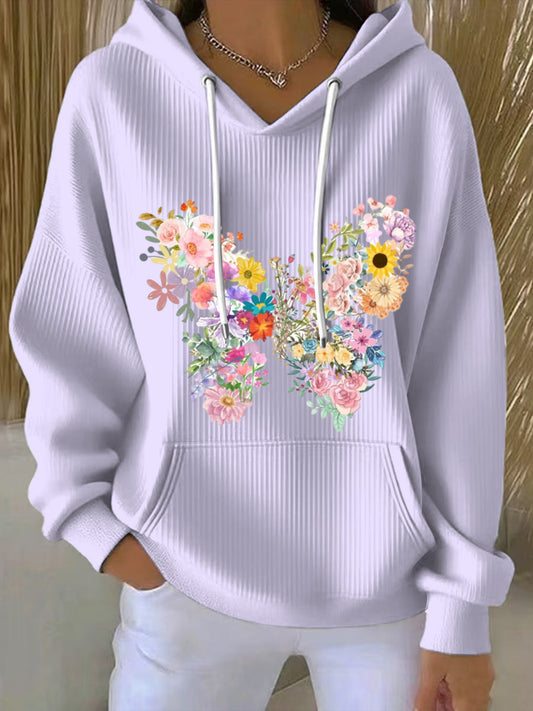 Ženské vibrant multicolor květinová tisk světlá fialová mikina