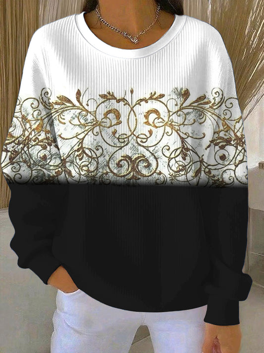 Dámské luxusní zlaté svitek tisk barvybloková mikina