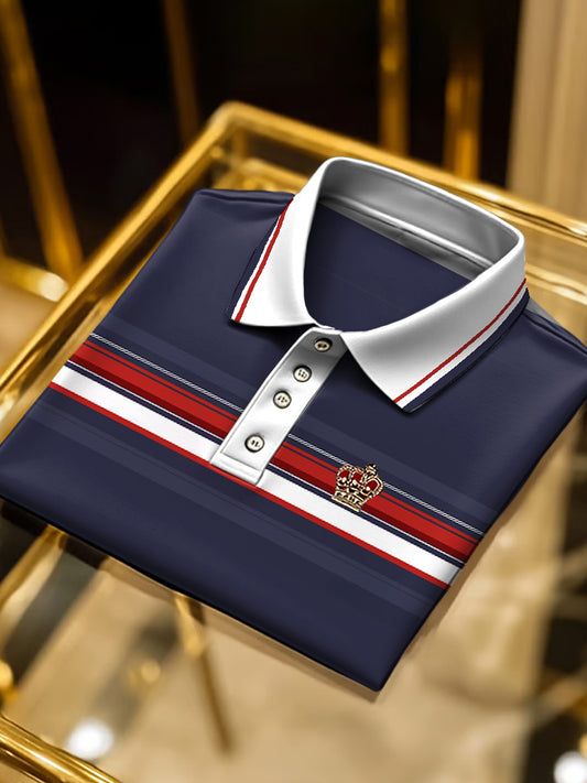 Pánské tmavé moře modré vintage pruhované polo košile