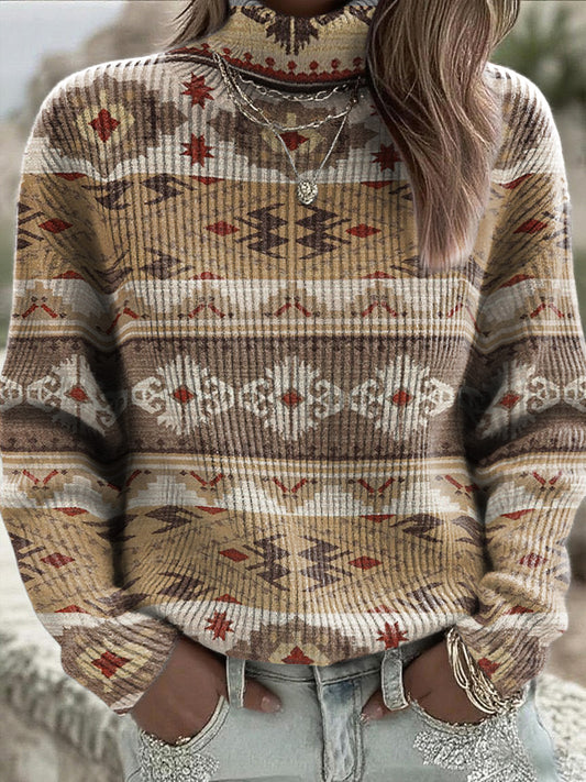 Dámské geometrické vzor s vysokým krkem jumper