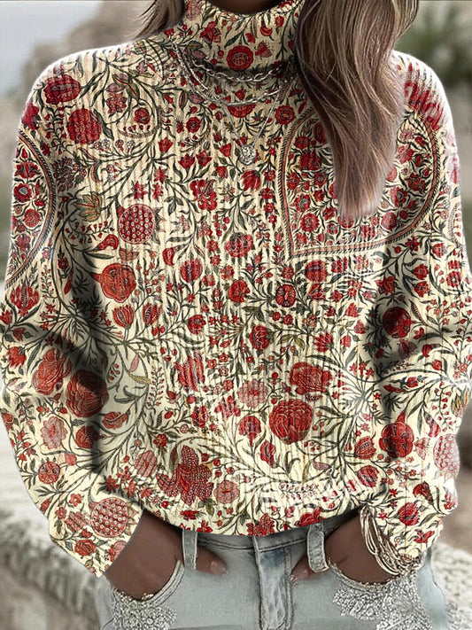 Ženské tradiční květinová tisk kolečka jumper