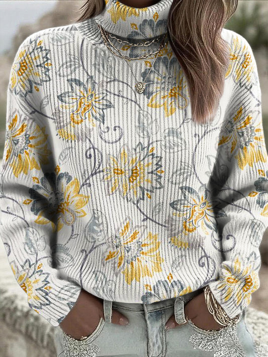 Dámské žluté vzor s vysokým krkem jumper