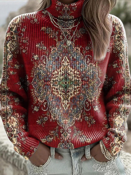 Dámské červené perské květinové kolečko jumper