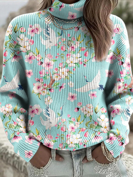 Dámské tradiční květinové a ptačí vzor kolečka jumper