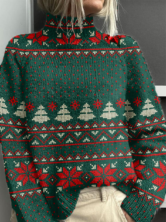 Dámské vintage vánoční vzor umělecké kolečko svetr