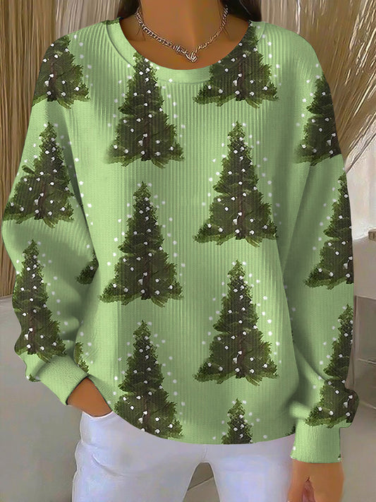 Dámské vánoční stromeček olejomaľba umění posádka krku pulóver