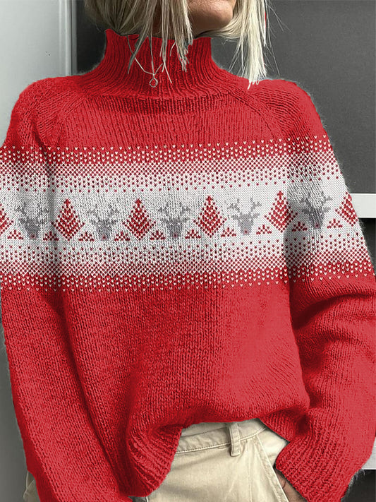 Ženské vintage vánoční soby umění vysokého krku svetr