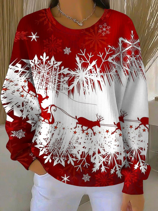 Ženy vintage vánoční soby příležitostné posádka krku pulóver