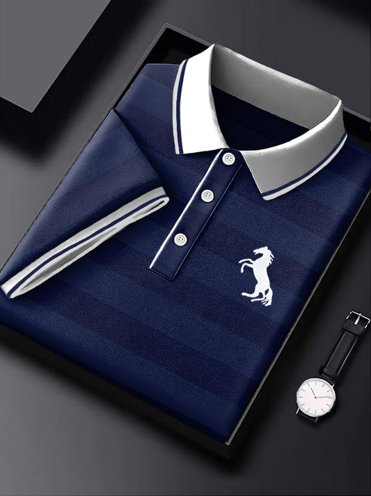 Pánské vintage námořnictvo pruhované umělecké business polo košile