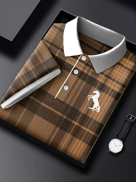 Pánské vintage klasický plaid umělecké business polo košile