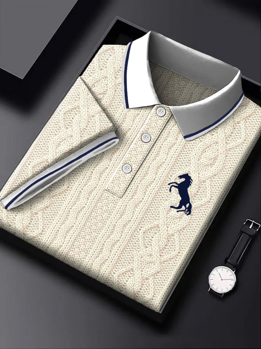 Pánské vintage texturované patchwork umělecké podnikání polo košile