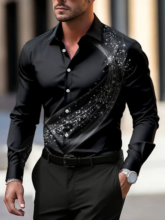 Pánské vintage blikající texturované umění s dlouhým rukávem košile