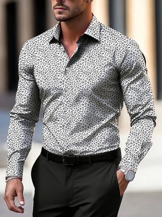 Pánský klasický leopard print umělecký tričko s dlouhým rukávem