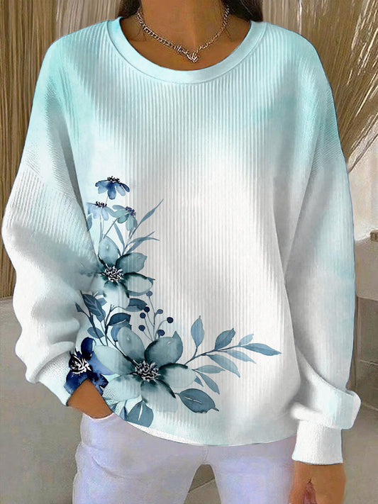 Dámské jemné modré květinové tisk světle modrá mikina