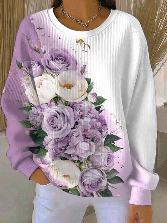 Dámské sny fialové květinové potisk sweatshirt