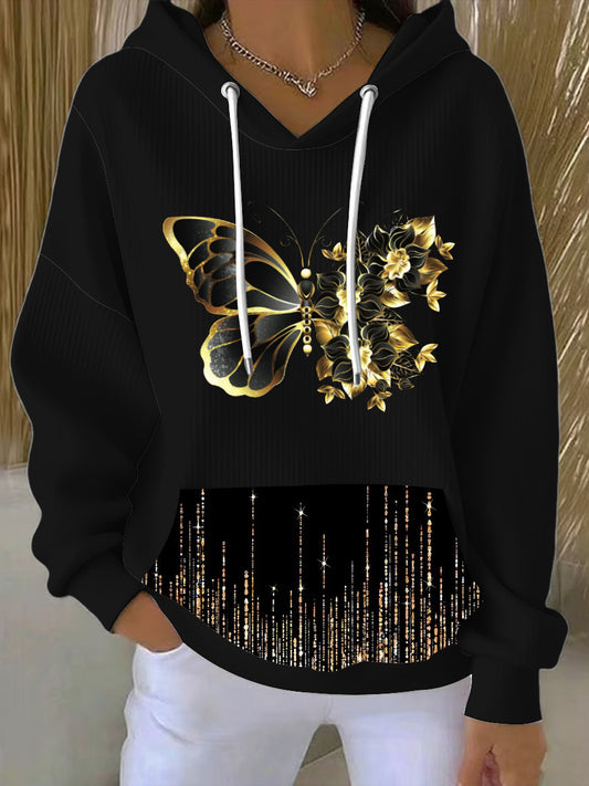 Dámské okouzlující zlatý motýl & květinová černá mikina