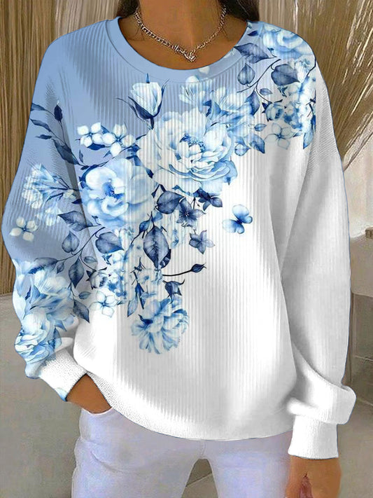 Dámské okouzlující modrá květinová mikina