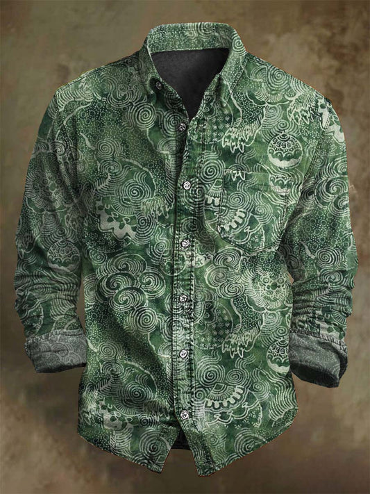 Retro orientální květinová tisk casual s dlouhými rukávy