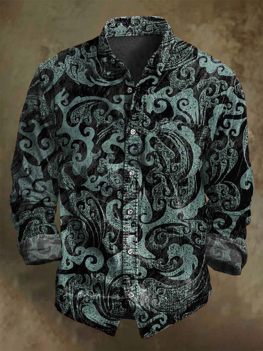 Retro orientální linka tištěné příležitostné tričko s dlouhým rukávem