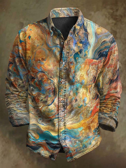 Retro estetické dunhuang tištěné casual s dlouhými rukávy