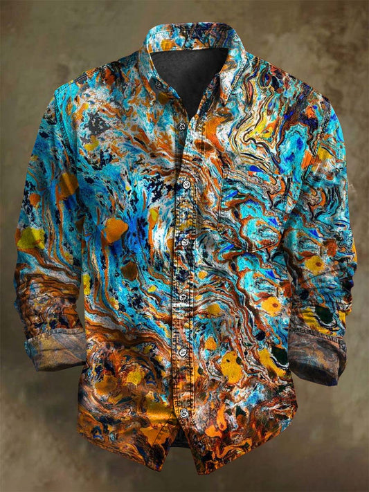 Retro multicolor abstract marble printed casual s dlouhými rukávy košile