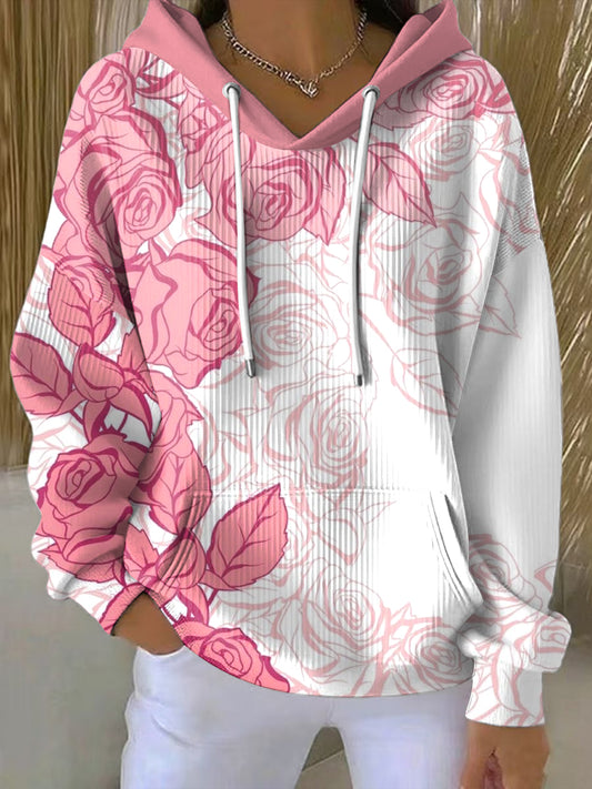 Ženy vintage gradient rose art casual hoodie