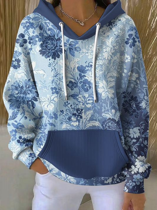 Ženy vintage gradient floral art casual hoodie