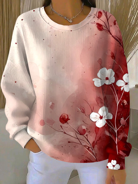 Ženské vintage abstraktní květinové neformální kreslený pulóver