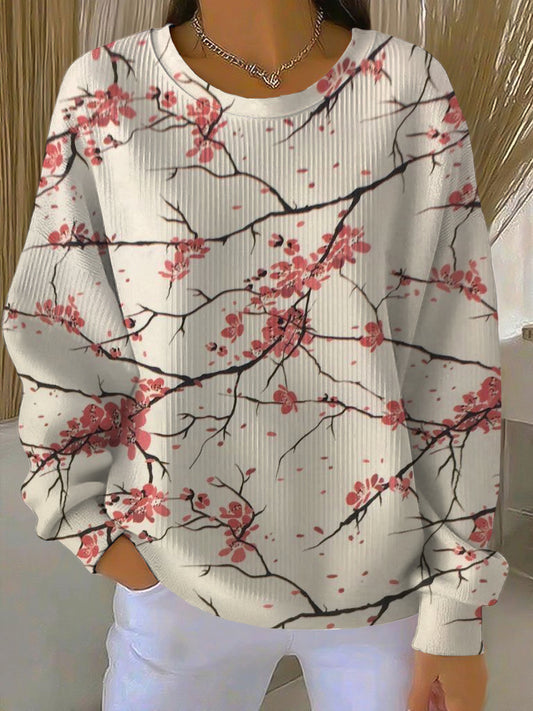 Ženské vintage abstraktní květinové neformální kreslený pulóver