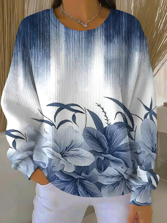 Ženské vintage květinová tisk neformální kreslený pulóver