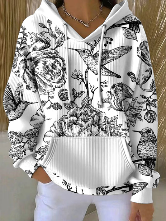 Ženy vintage květinové umění příležitostná mikina