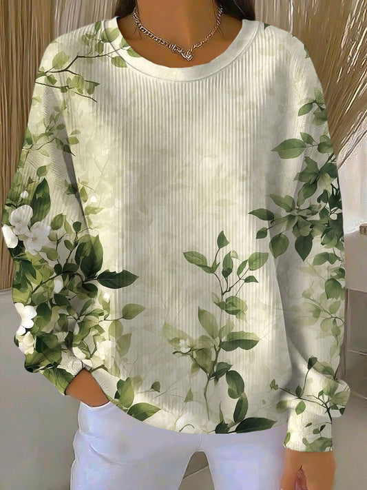 Ženy vintage abstraktní révy květinové příležitostné štáb krku pulóver