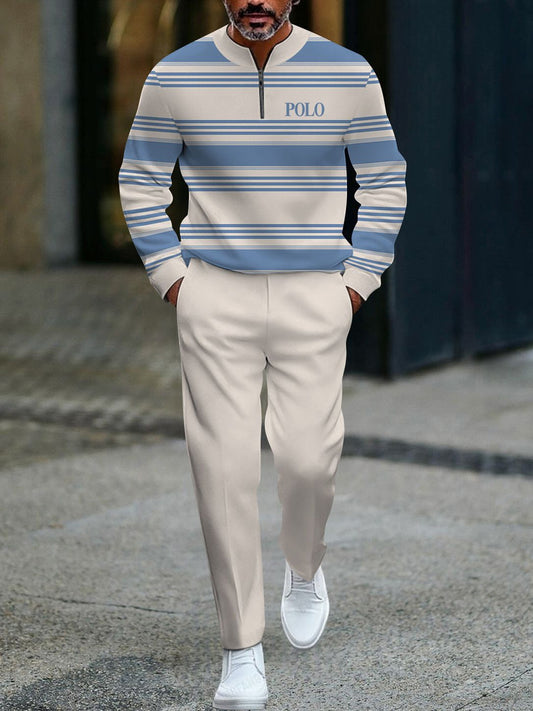 Pánské vintage minimalistický polo dlouhé kalhoty dvoudílná sada