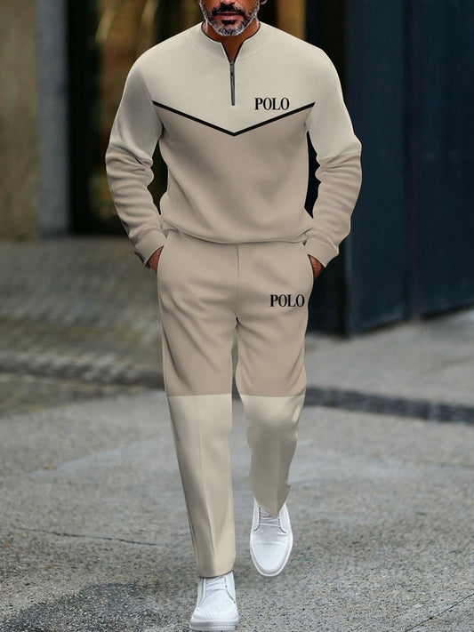 Pánské vintage minimalistický polo dlouhé kalhoty dvoudílná sada