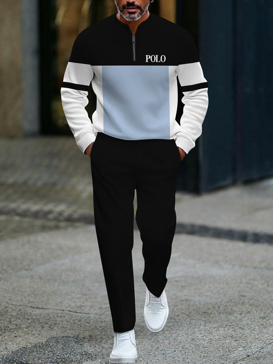 Pánské vintage minimalistický polo dlouhé kalhoty dvoudílná sada