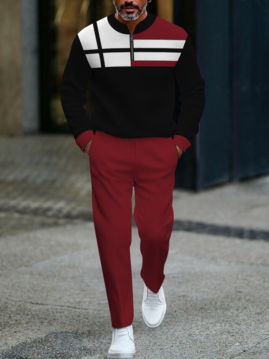 Pánské vintage minimalistický polo dlouhé kalhoty dvoudílná sada