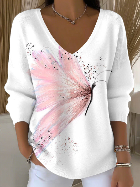 Ženy vintage abstraktní motýl umění vneck top