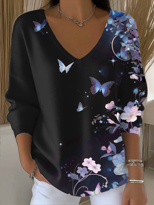 Ženy vintage abstraktní motýl příležitostná mikina